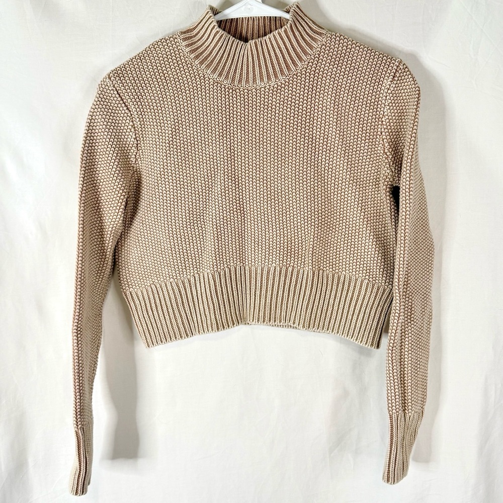Kendall & Kylie Womans Ribbed Knitted Mock Neck Tan Colored Cropped Sweater - XS